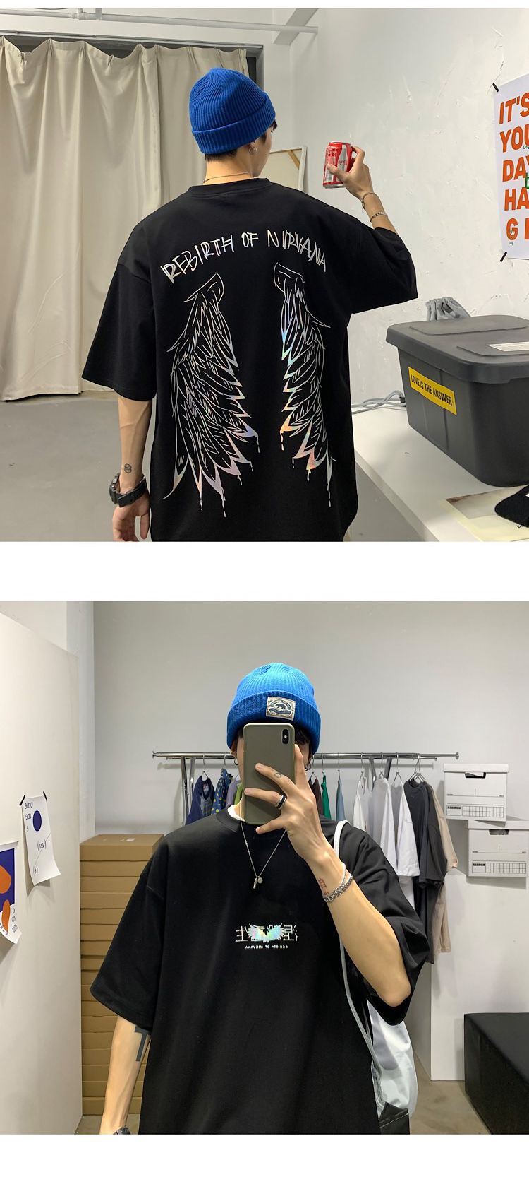 The main promotion is the summer couple's wear: Rebirth with seven-color gilded couple short-sleeved T-shirt H525 P45 for men detail image 11