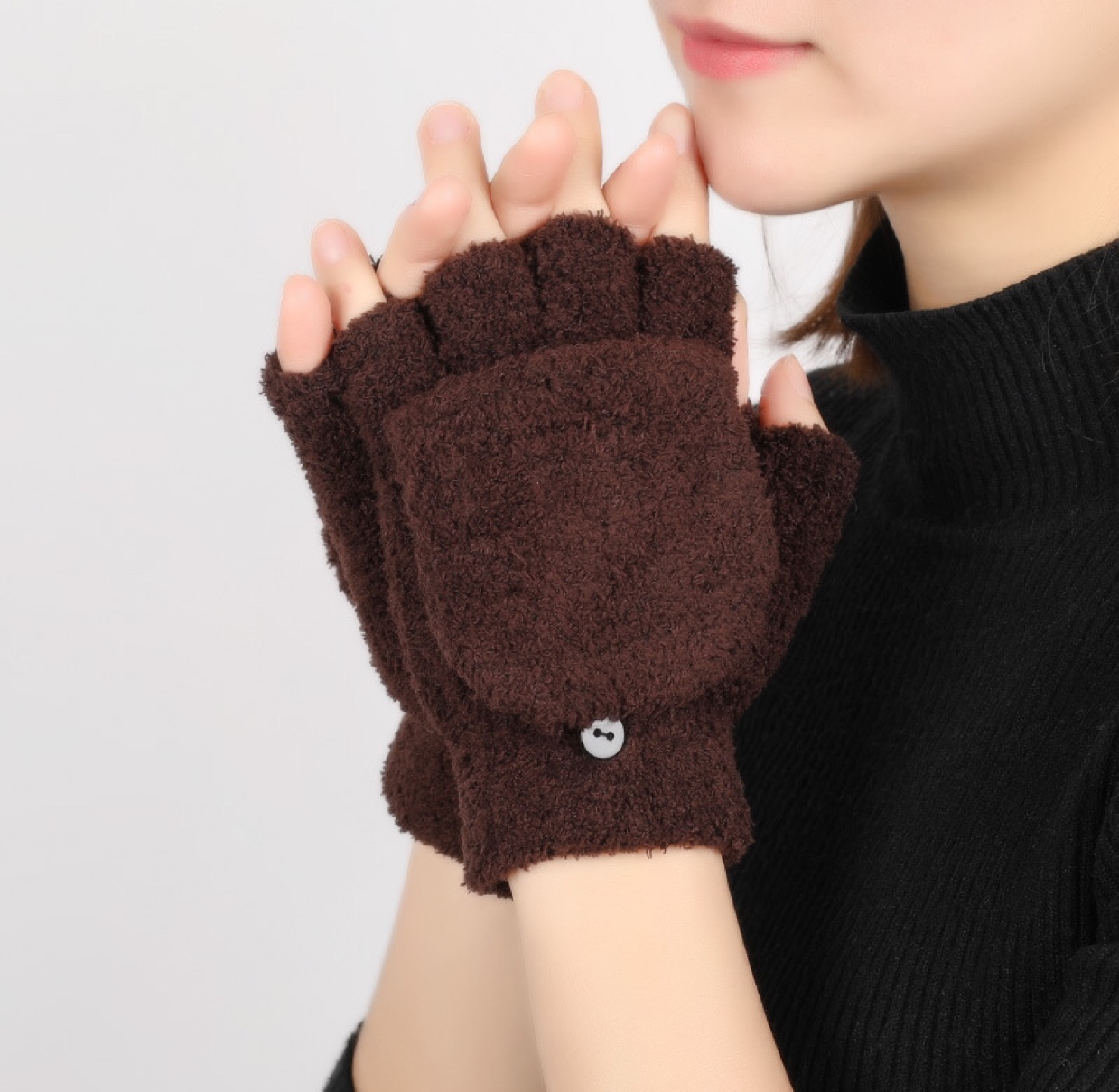 Coral fleece flip-top half-finger gloves for autumn and winter, Korean-style cold-proof student writing and internet-surfing gloves for both men and women Specification image