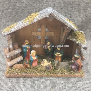 树脂工艺品 马槽组圣物摆件 圣诞礼品 木屋装饰耶稣诞生场景详情2