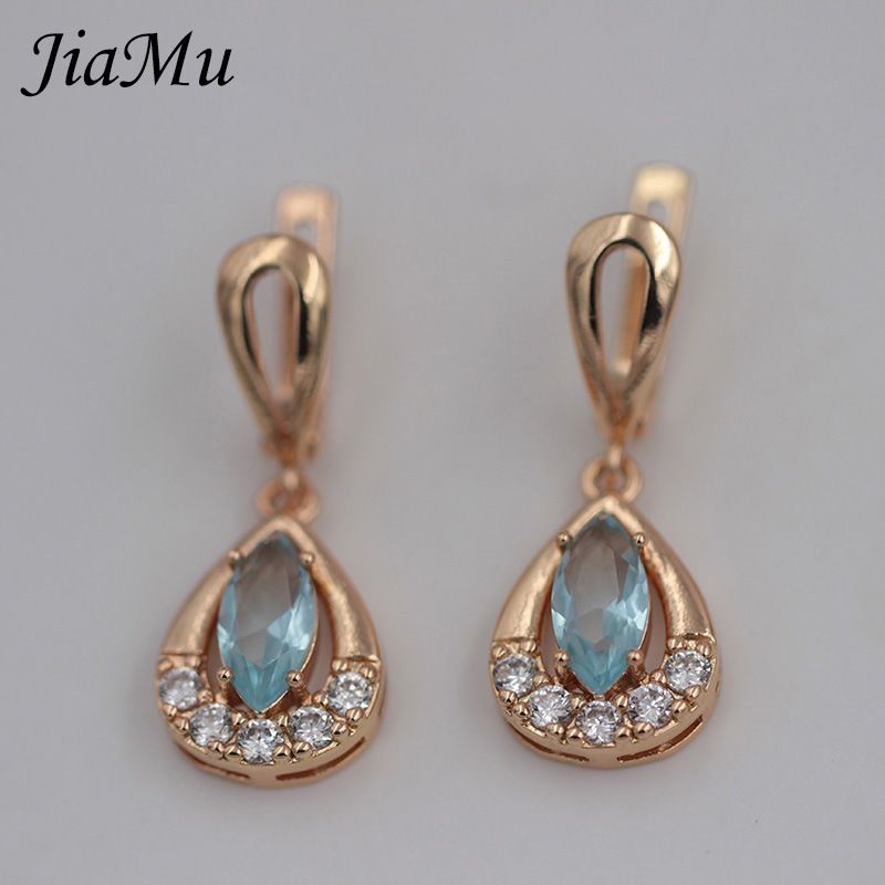 Custom-made and wholesale of best-selling blue teardrop-shaped rose gold earrings set with zircon on Amazon AliExpress