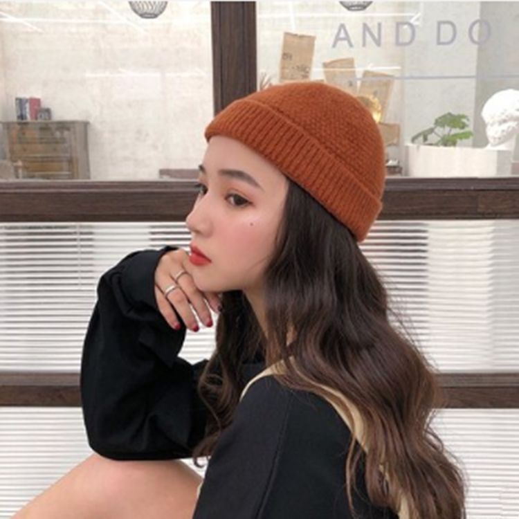 秋冬季纯色瓜皮帽子女冬天韩版ins日系地主帽可爱针织毛线帽潮女