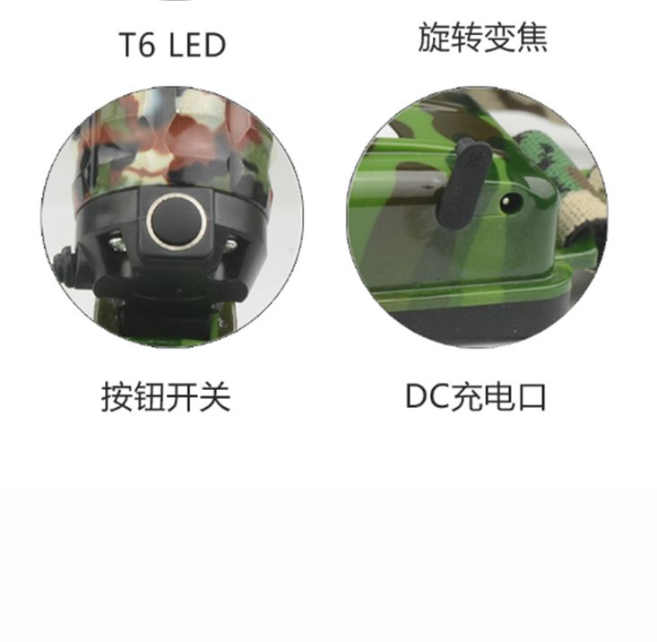 LED户外迷彩强光充电头灯防水远射T6强光头灯户外便携露营钓鱼灯详情图5