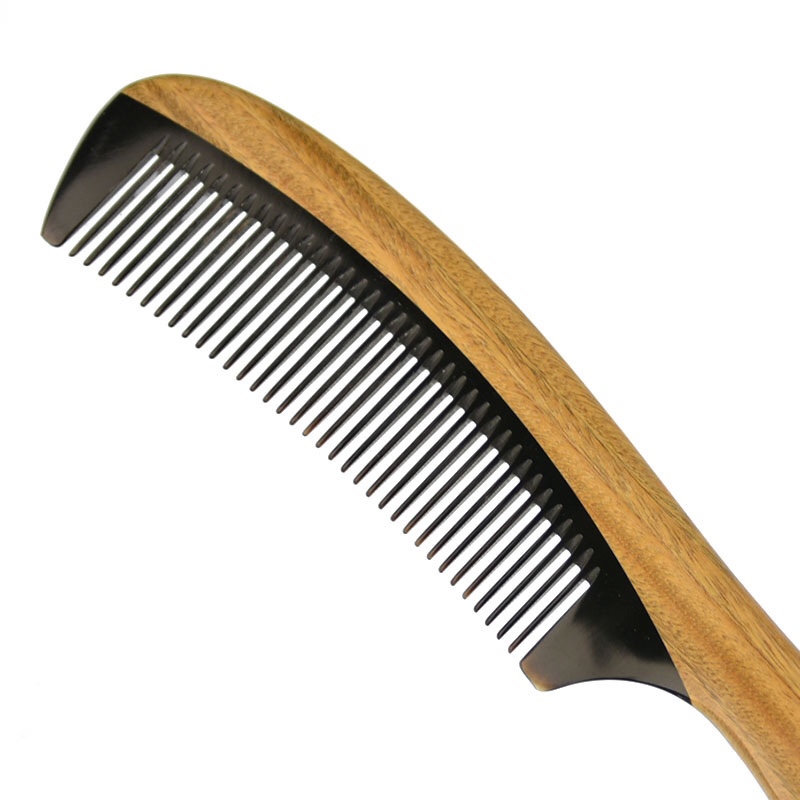 Factory direct sales of natural green sandalwood and ox horn combs with fine teeth and handles, super great hand feel 2-5 Item Picture