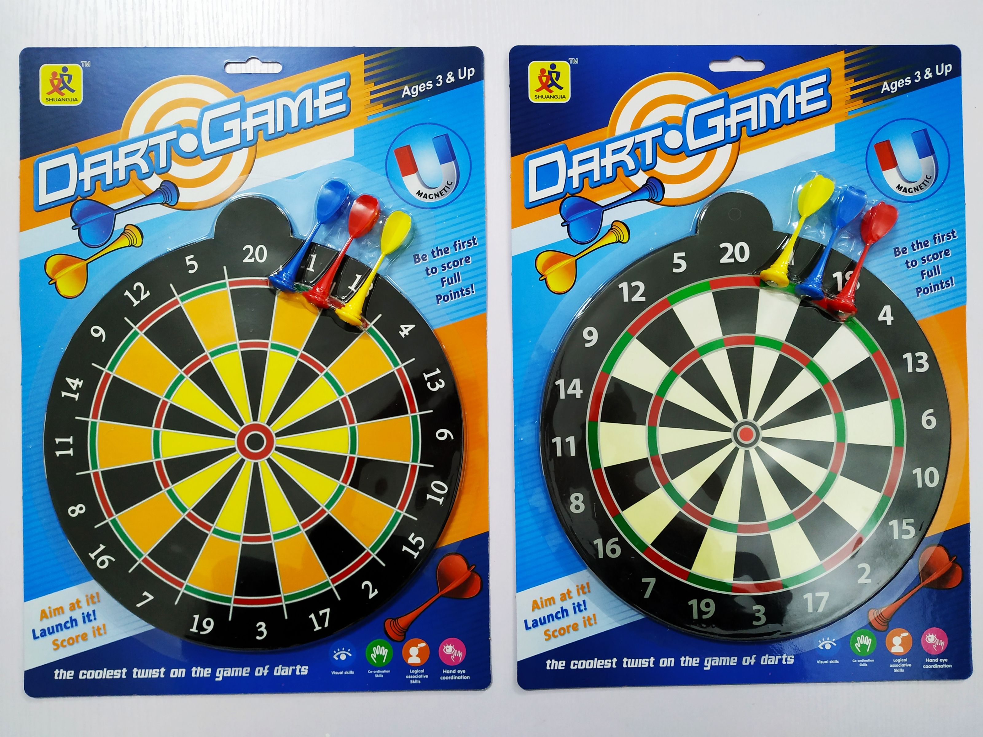 Two types of magnetic dartboards with suction plates full figure