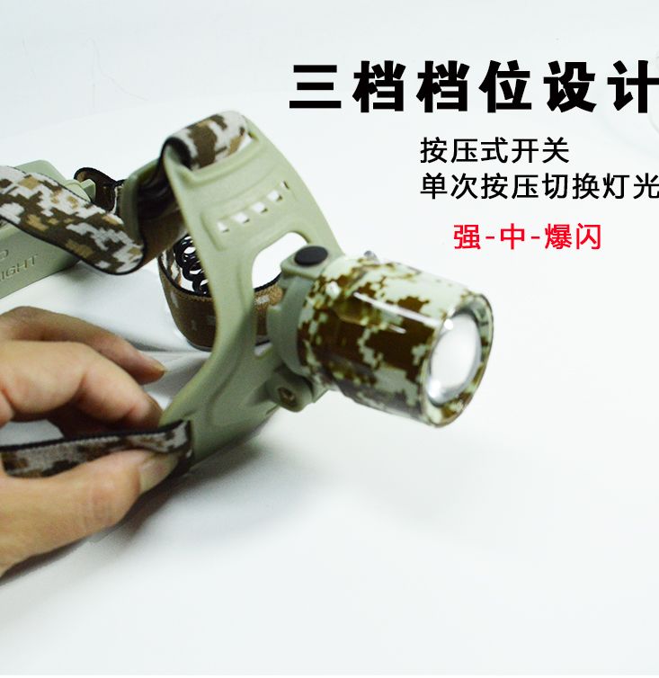 户外直充大功率头灯LED调焦T6强光远射迷彩头戴式电筒跨境批发详情图7