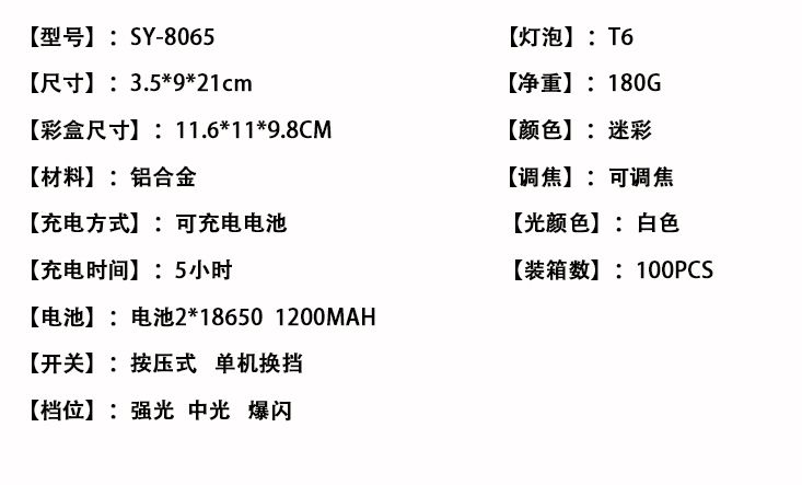 LED户外迷彩强光充电头灯防水远射T6强光头灯户外便携露营钓鱼灯详情图3