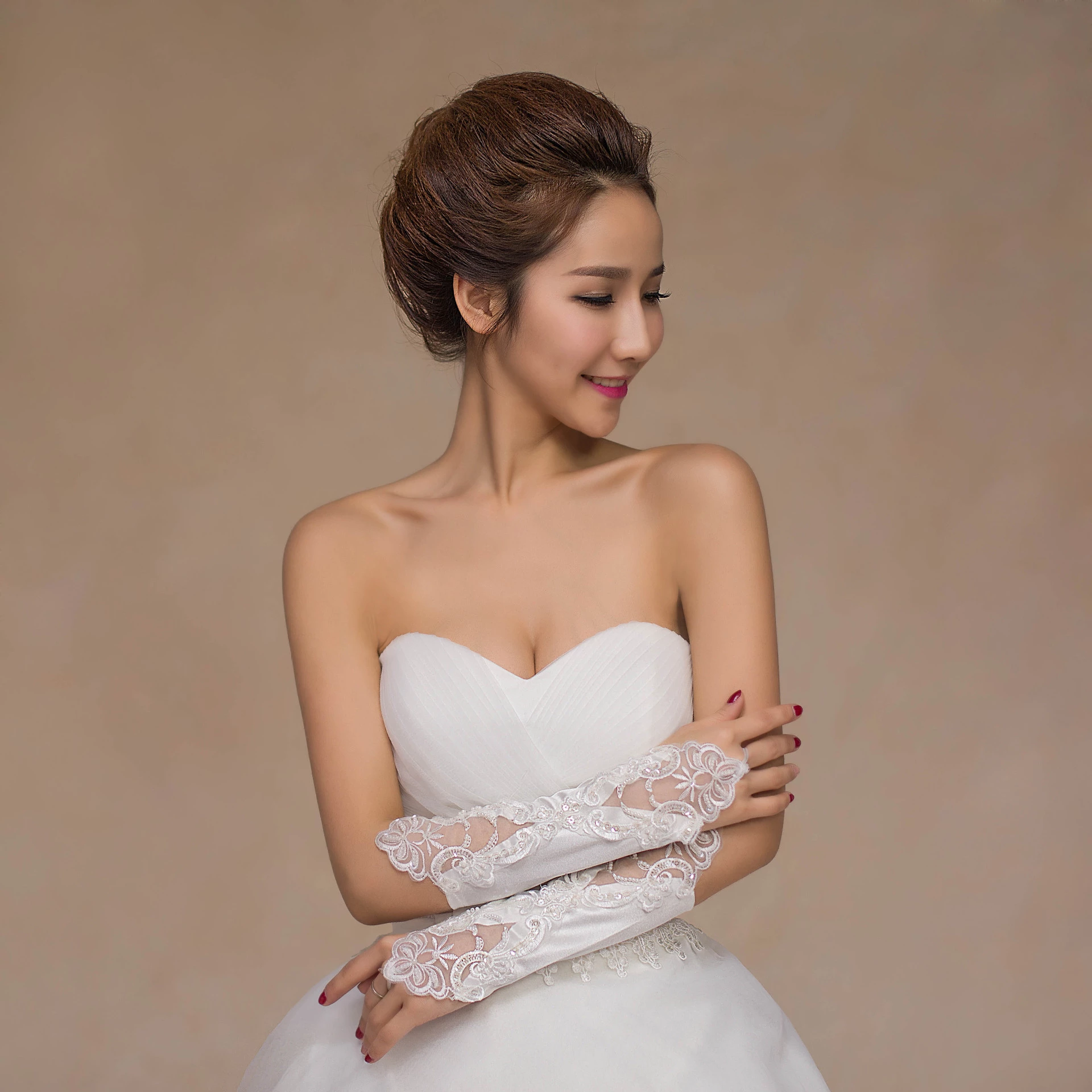 New bride wedding dress wedding gloves Korean long double - head embroidered glove manufacturers direct sale undefined