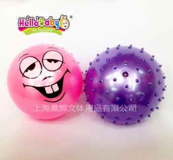 PVC按摩球15CM按摩贴标球 笑脸球款式混详情图2