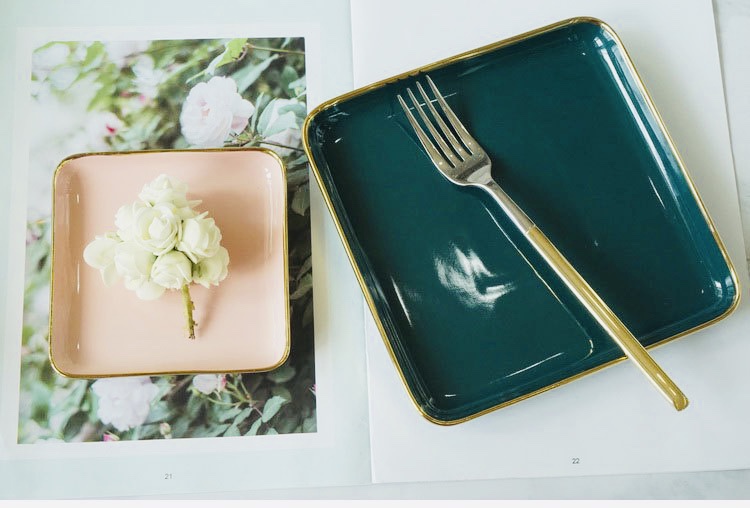 祖母绿 网红蛋糕盘 点心盘 牛排细节图