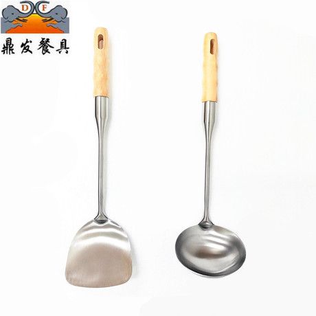 Solid shovel with wooden handle, thickened stir-fry with wooden handle, stainless steel spoon, kitchen scalpel