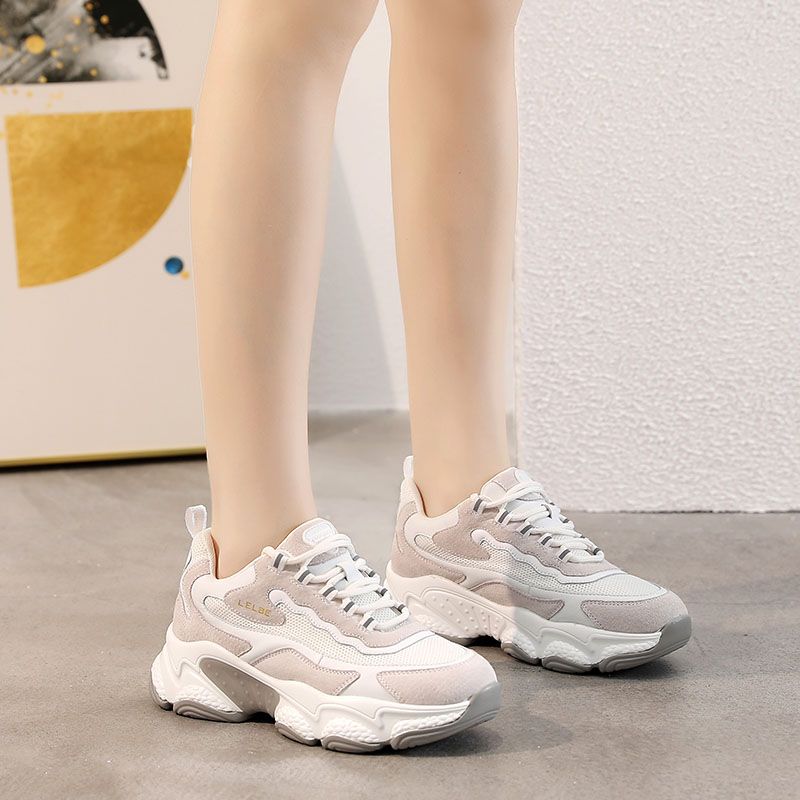 2022 Spring New Father Shoes Women's Summer 2020 Spring New Thick Sole Inside Increase Women's Shoes Mesh Surface Breathable Network Red Casual Sports Shoes full figure