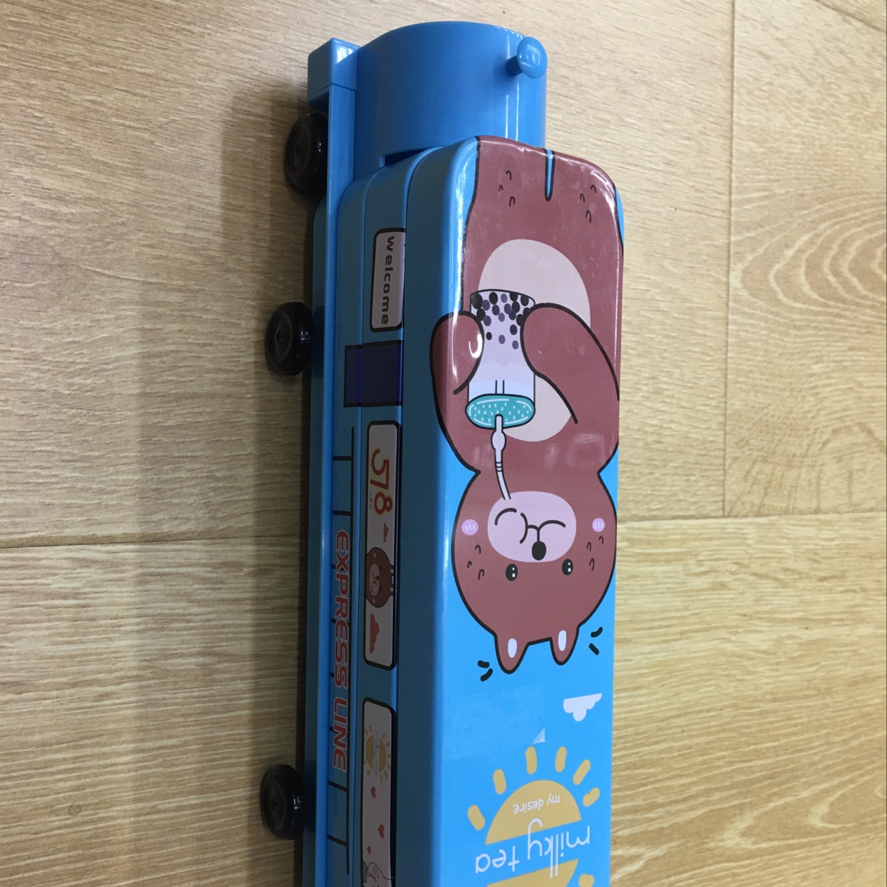 Children's primary school pig iron pencil box storage box with wheels plastic train thumbnail