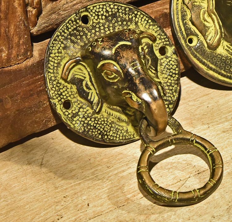 手工象头铜门环A 小细节图