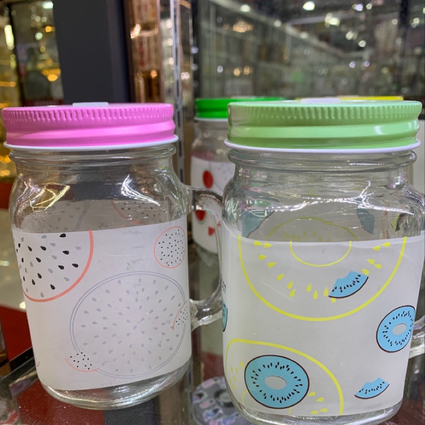 2020玻璃水杯公鸡杯梅森杯冷饮果汁花茶酸奶柠檬杯带手柄吸管杯