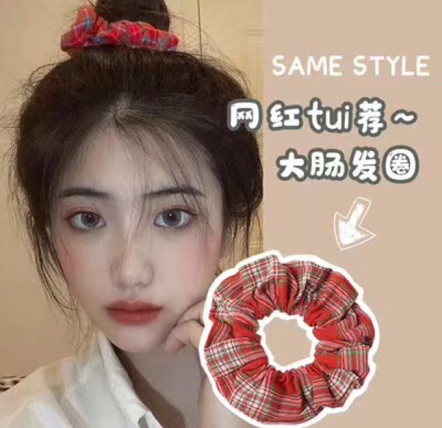 Network red Korean version of the recommended plaid color system of large colon hairband delicate cute girl thumbnail