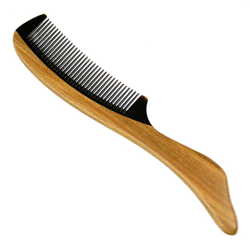 Factory direct sales of natural green sandalwood and ox horn combs with fine teeth and handles, super great hand feel 2-5 Specification image