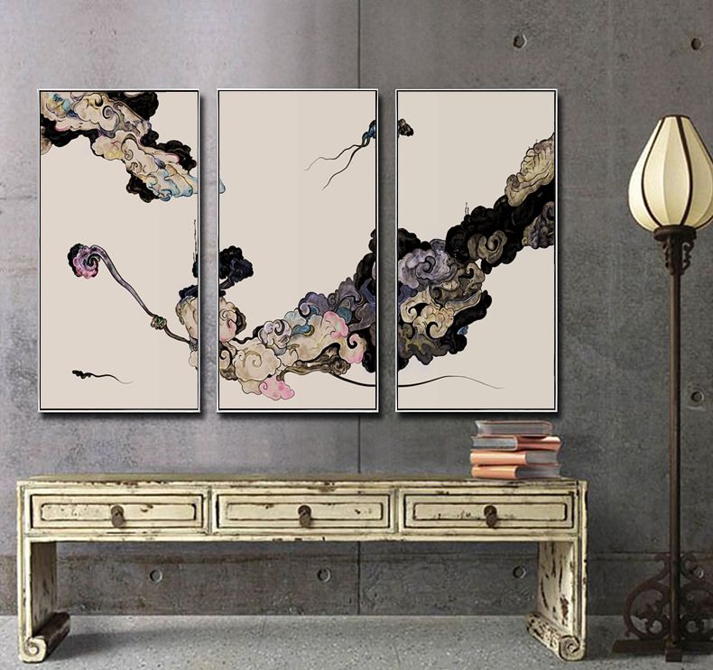 Xiangyun Ruyi New Chinese-style hanging paintings, living room Zen decorative paintings, sofa background wall three-panel paintings, factory direct sales and wholesale detail image 5