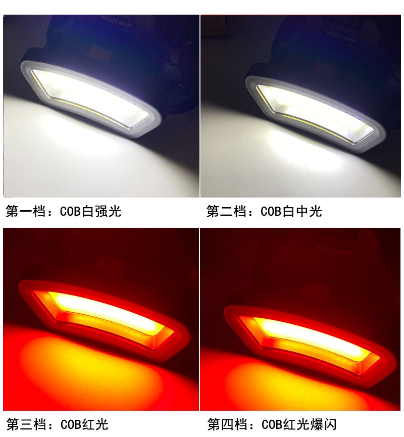 多功能COB头灯工作灯 USB充电红光警示灯 LED户外头戴式强光手电详情图5