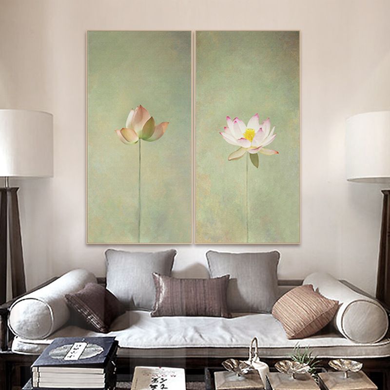 Shengshi New Chinese-style lotus, lotus leaf and lotus flower decorative murals, living room flowers, entrance hall, living room sofa, wall background hanging paintings detail image 4