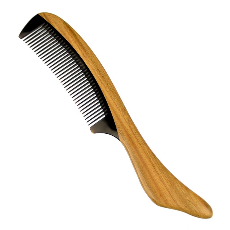 Factory direct sales of natural green sandalwood and ox horn combs with fine teeth and handles, super great hand feel 2-5 details Picture