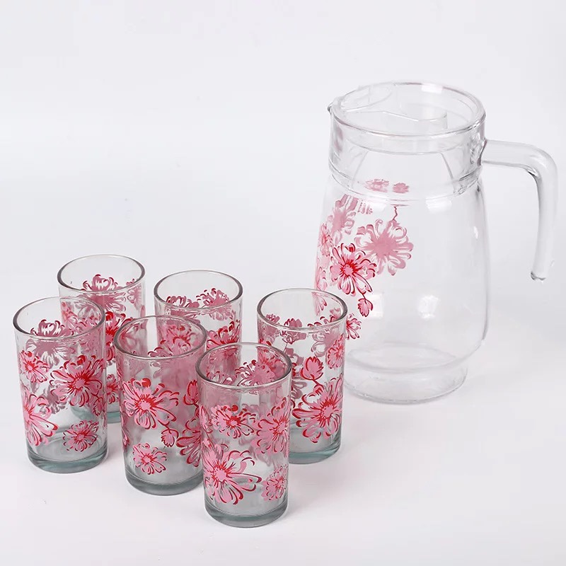杯壶6件套装批发家用透明贴花水杯6个大容量玻璃茶壶现货