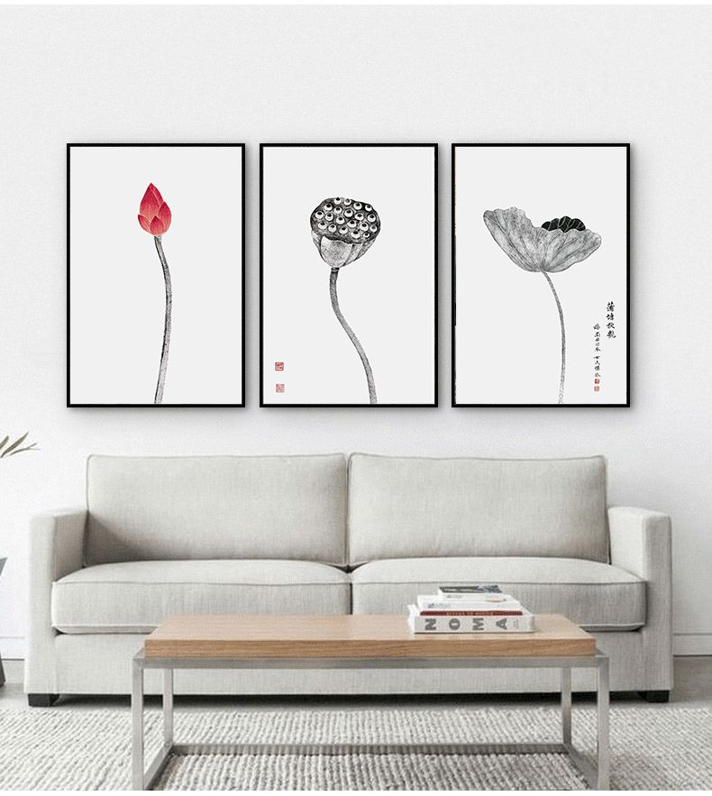 Shengshi Modern study room decorative paintings, New Chinese-style living room Zen-inspired wall paintings, simple dining room entrance hall, hotel soft decoration murals details Picture