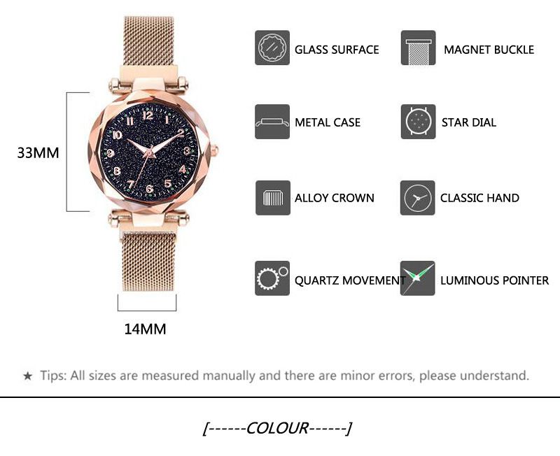 Tik yin boom gypsum digital star sky watch brillo imán hebilla reloj de cuarzo cristal de mujer relojes al por mayor detail image 2