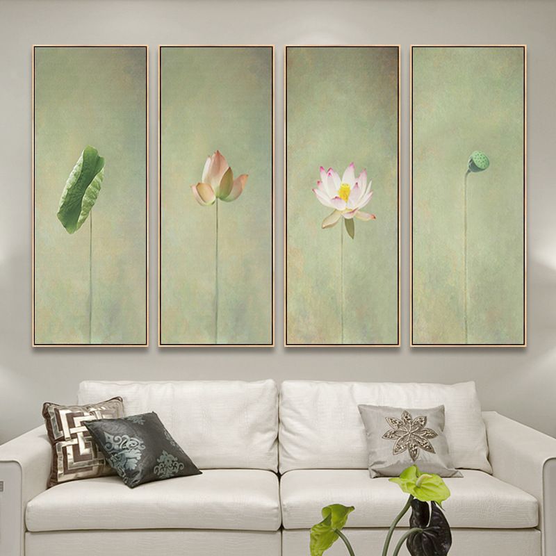 Shengshi New Chinese-style lotus, lotus leaf and lotus flower decorative murals, living room flowers, entrance hall, living room sofa, wall background hanging paintings detail image 2