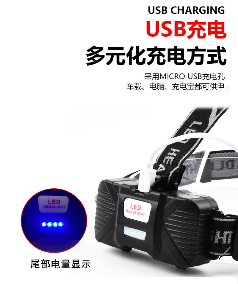 多功能COB头灯工作灯 USB充电红光警示灯 LED户外头戴式强光手电详情图6