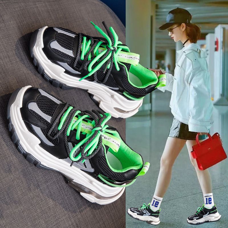 Daddy Shoes Female Summer 2020 Spring New Thick Sole Inside Increase Women's Shoes Mesh Surface Breathable Network Red Leisure Sports New Thick Sole Inside Increase