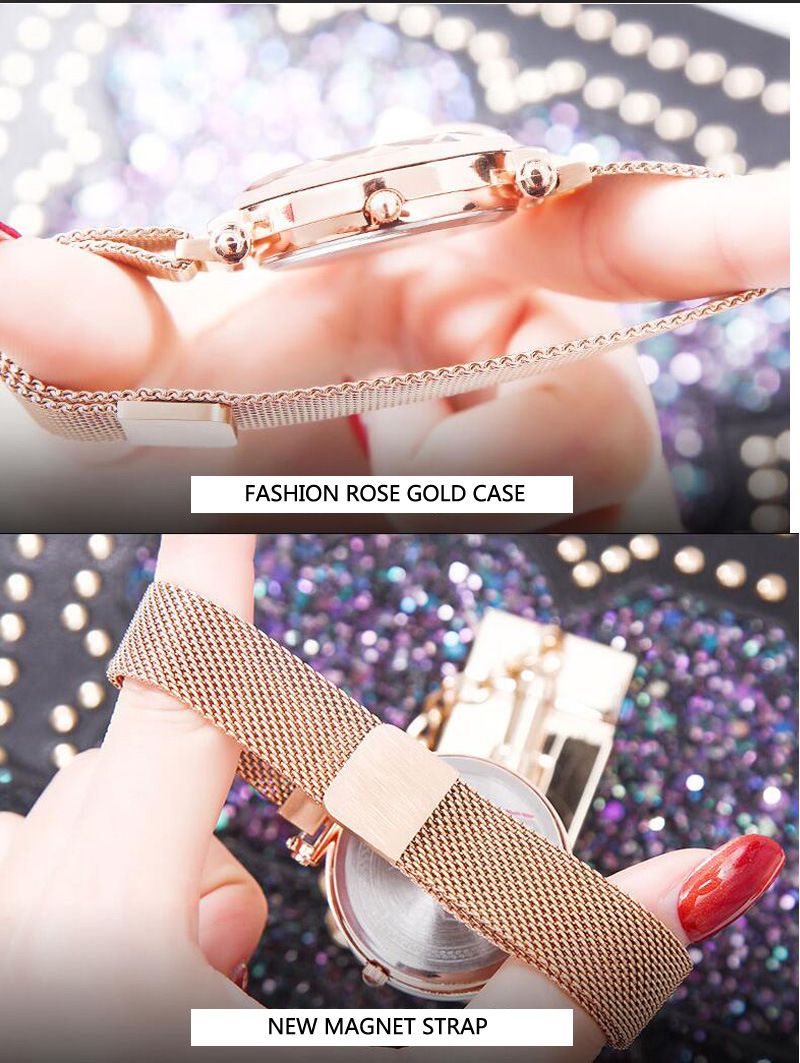 Tik yin boom gypsum digital star sky watch brillo imán hebilla reloj de cuarzo cristal de mujer relojes al por mayor detail image 8