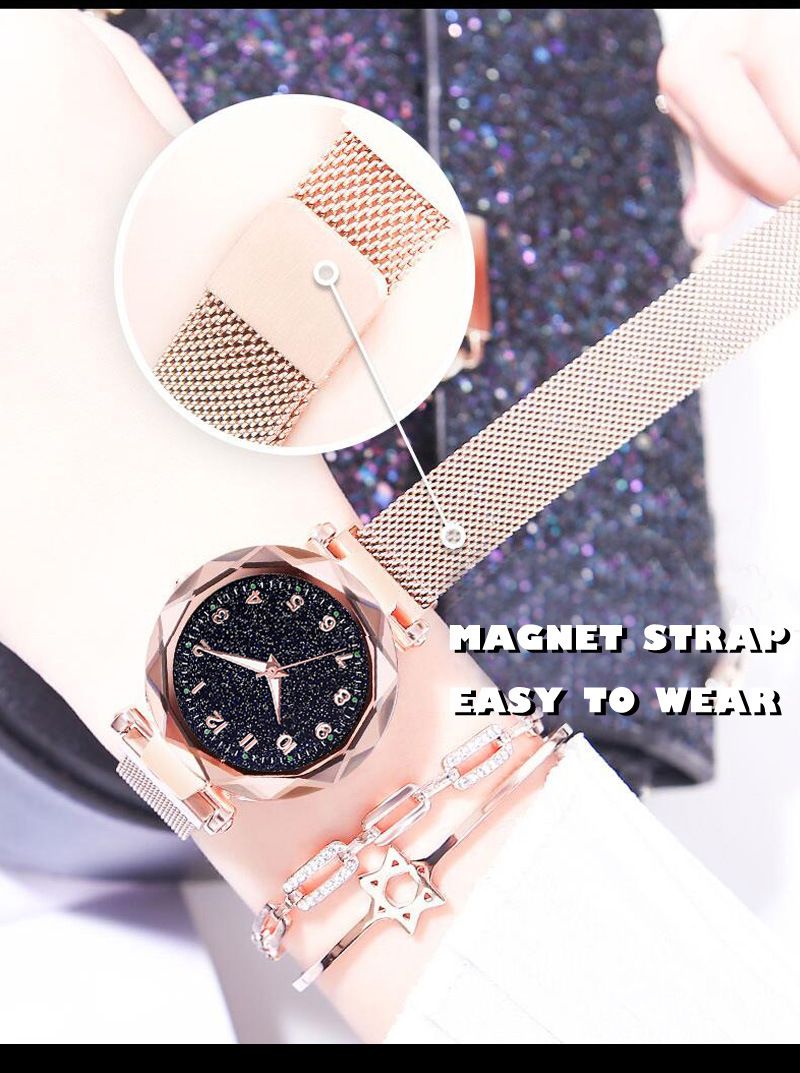 Tik yin boom gypsum digital star sky watch brillo imán hebilla reloj de cuarzo cristal de mujer relojes al por mayor detail image 5
