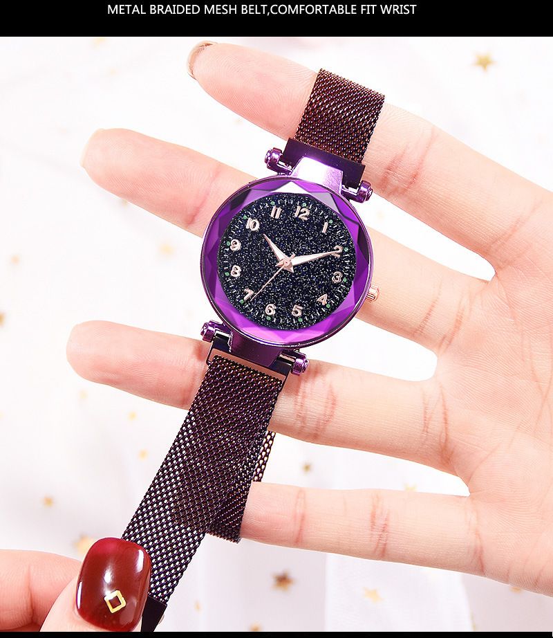 Tik yin boom gypsum digital star sky watch brillo imán hebilla reloj de cuarzo cristal de mujer relojes al por mayor detail image 6