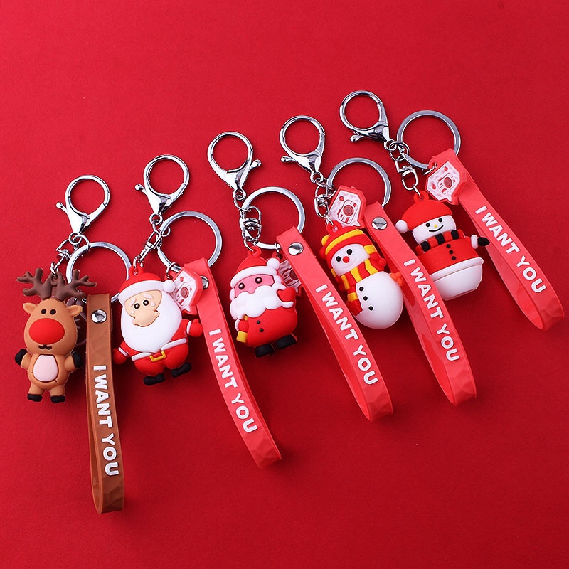 新款圣诞礼品圣诞老人钥匙扣．圣诞树麋鹿包包挂件。