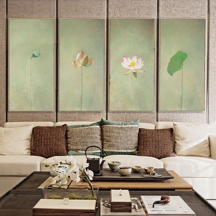 Shengshi New Chinese-style lotus, lotus leaf and lotus flower decorative murals, living room flowers, entrance hall, living room sofa, wall background hanging paintings