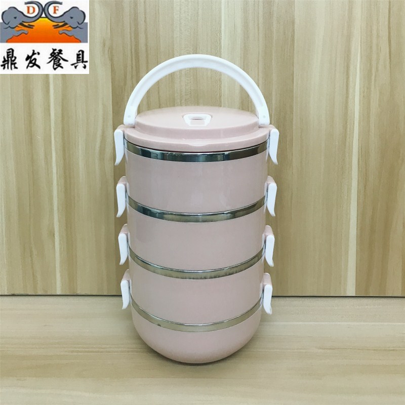 圆形便当盒/单层双层三层四层学生素色餐盒/轻便长续航/高清显示笔记本白底实物图