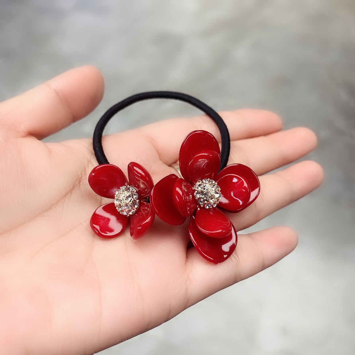 Rhinestone Rose Head Rope Hair Circle Female Korean Net Red Ponytail Leather Band Tie Hair Jewelry Simple With Diamond Tie Hair Rope Specification drawing