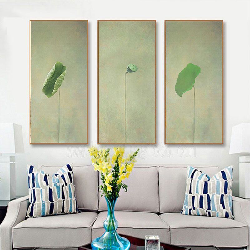 Shengshi New Chinese-style lotus, lotus leaf and lotus flower decorative murals, living room flowers, entrance hall, living room sofa, wall background hanging paintings detail image 3