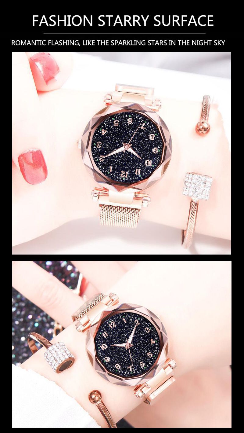 Tik yin boom gypsum digital star sky watch brillo imán hebilla reloj de cuarzo cristal de mujer relojes al por mayor detail image 7