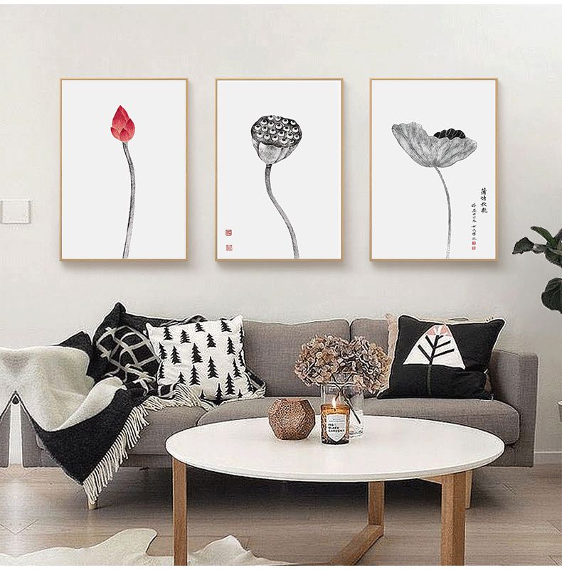 Shengshi Modern study room decorative paintings, New Chinese-style living room Zen-inspired wall paintings, simple dining room entrance hall, hotel soft decoration murals Specification image