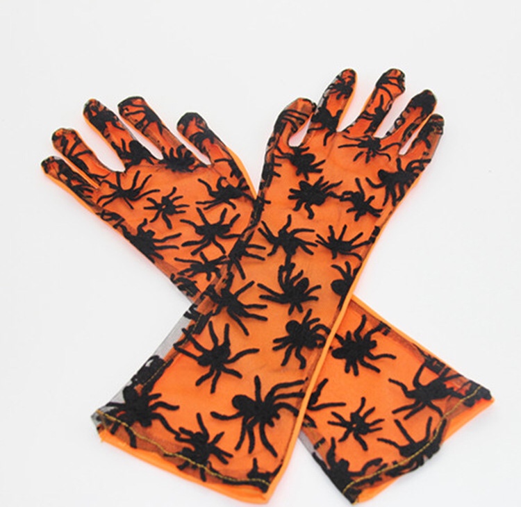 Long spider web gloves flocking spider web Halloween hot style 40cm thumbnail