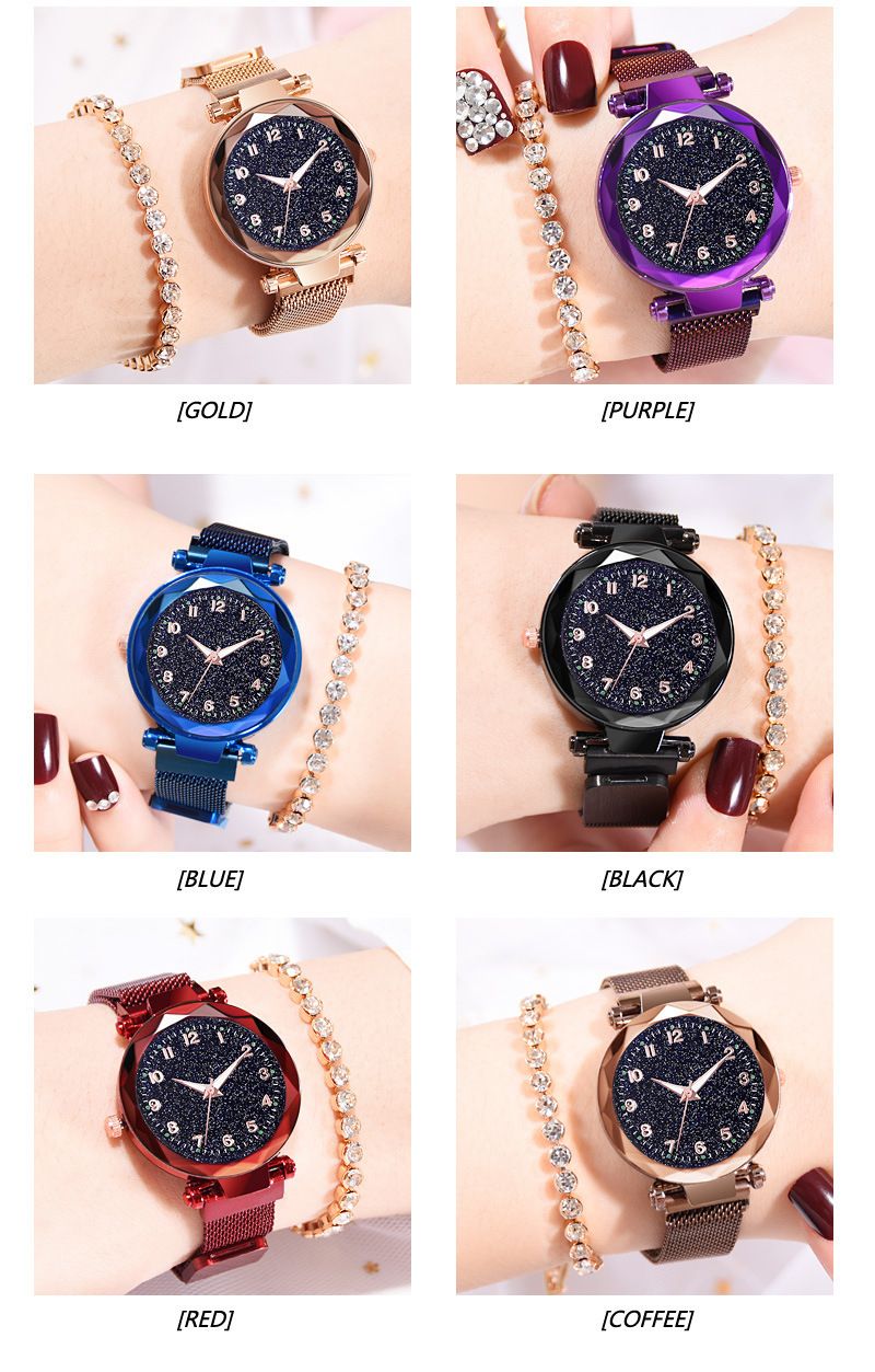 Tik yin boom gypsum digital star sky watch brillo imán hebilla reloj de cuarzo cristal de mujer relojes al por mayor detail image 3