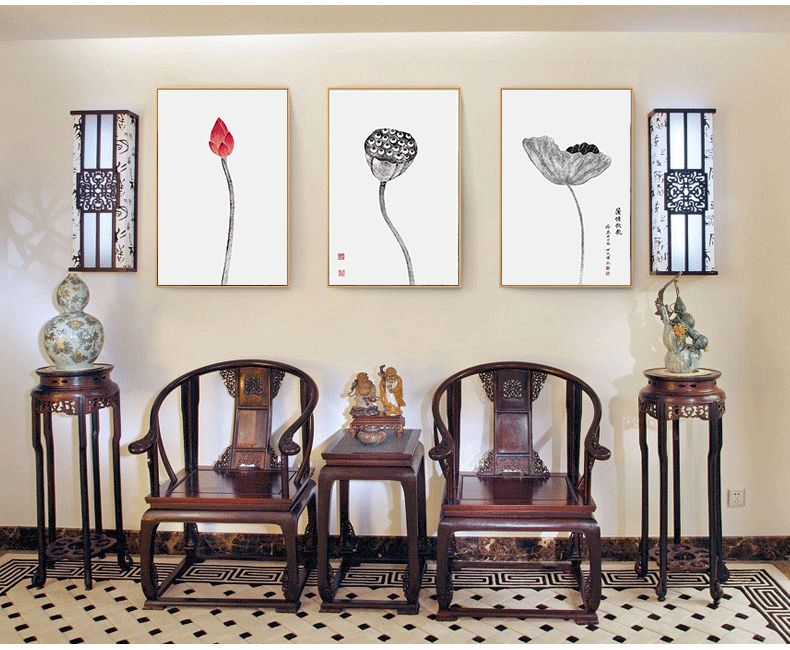 Shengshi Modern study room decorative paintings, New Chinese-style living room Zen-inspired wall paintings, simple dining room entrance hall, hotel soft decoration murals detail image 3