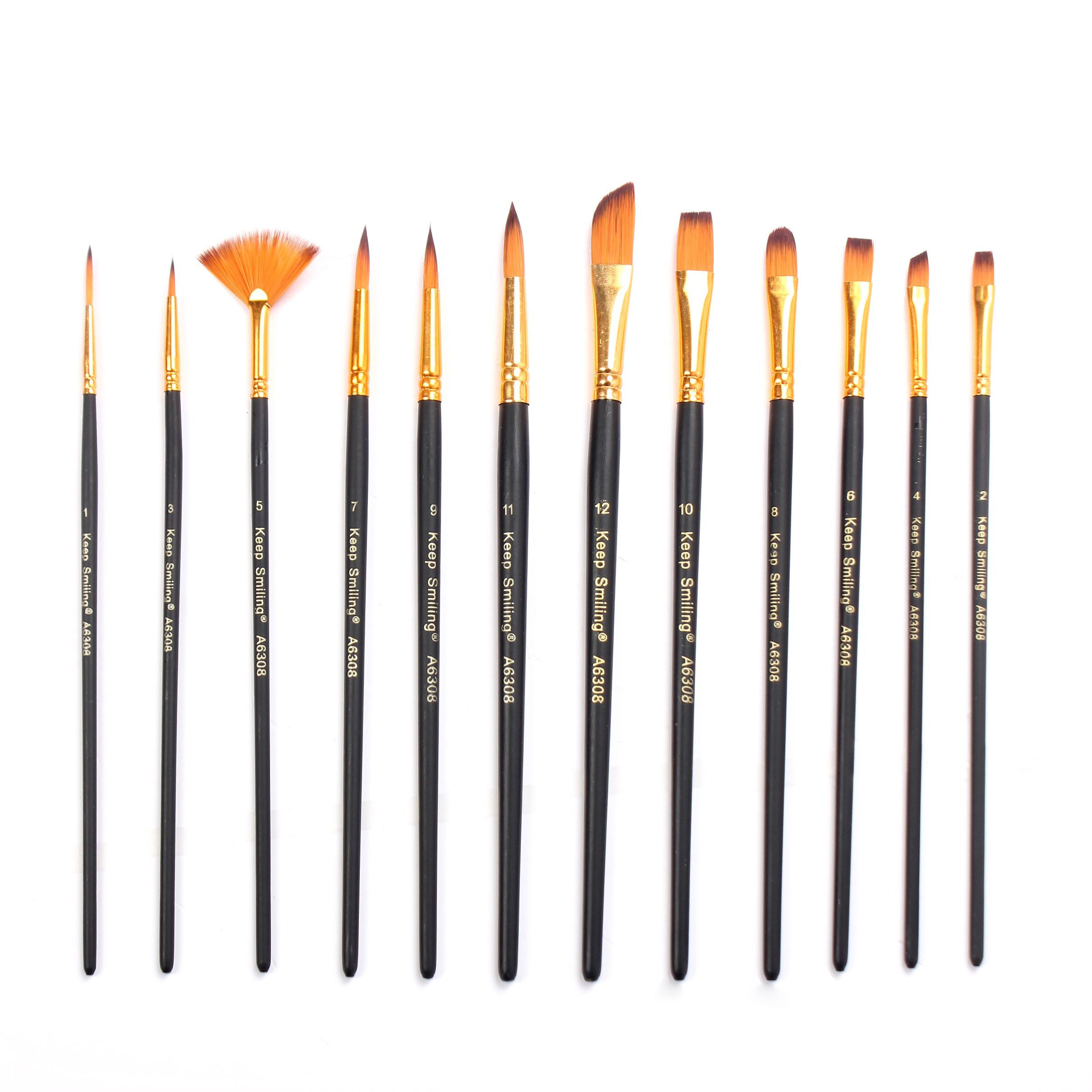 12 pieces of black matte nylon brush painting brush set watercolor acrylic gouache brush wholesale thumbnail