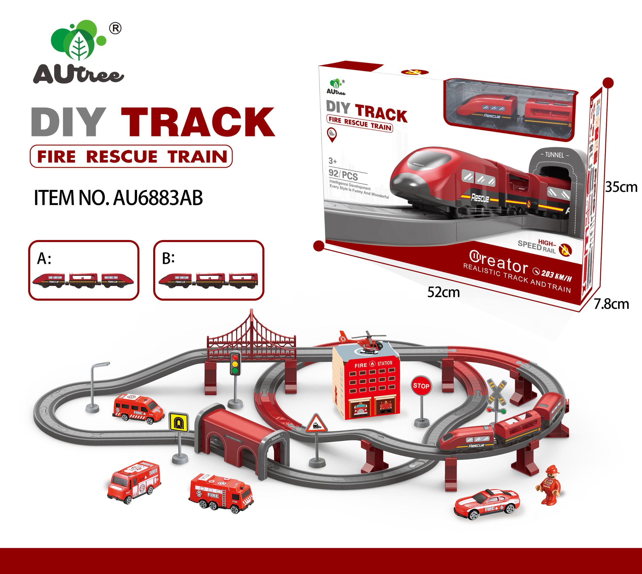 Two types of mixed electric fire-fighting track train sets (track with sound) full figure