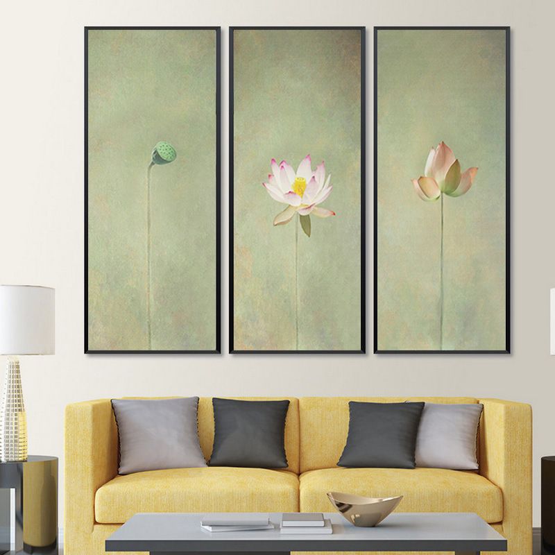 Shengshi New Chinese-style lotus, lotus leaf and lotus flower decorative murals, living room flowers, entrance hall, living room sofa, wall background hanging paintings details Picture