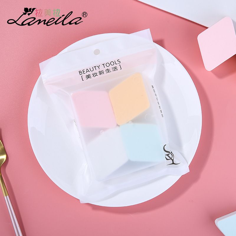 Polyurethane water-soaked 4-piece independent bagged diamond-shaped powder puff makeup and contouring sponge A80033 Specification image