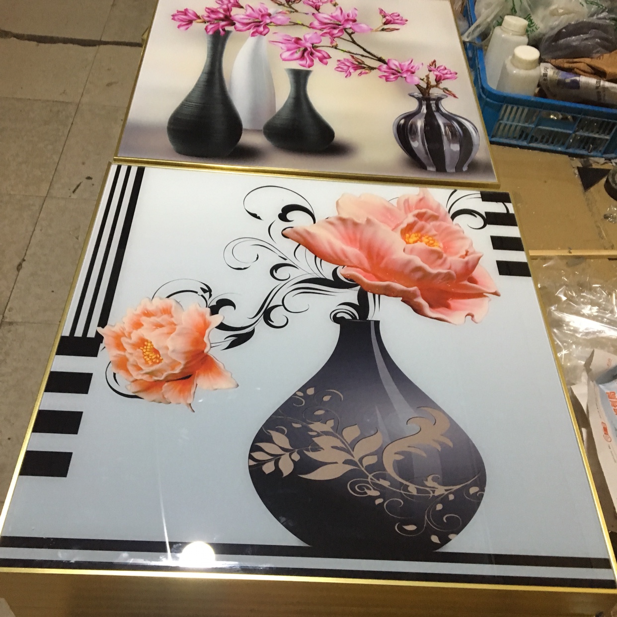 静物花瓶系列花卉三联套玻璃冰晶画