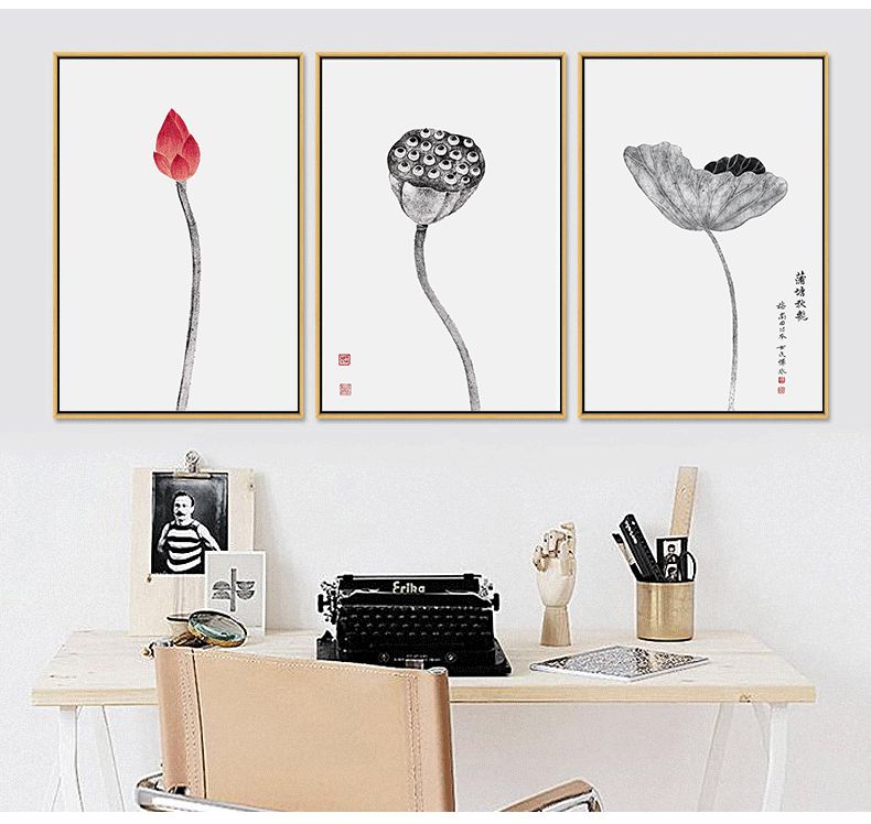 Shengshi Modern study room decorative paintings, New Chinese-style living room Zen-inspired wall paintings, simple dining room entrance hall, hotel soft decoration murals detail image 5