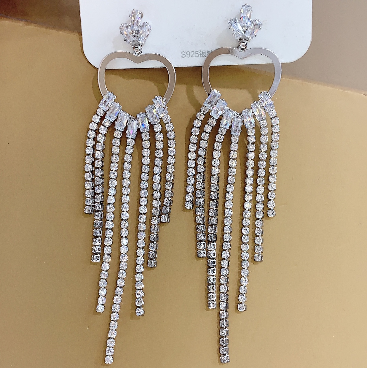 New 2020 fashion versatile tassel 925 silver zircon plated platinum earrings thumbnail